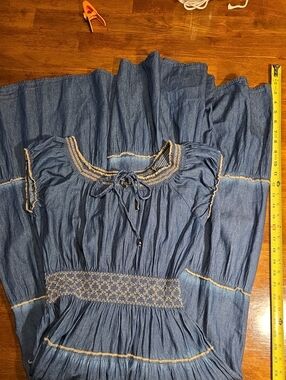 Indigo & Lace Denim-Blue Smocked Waist Maxi Dress